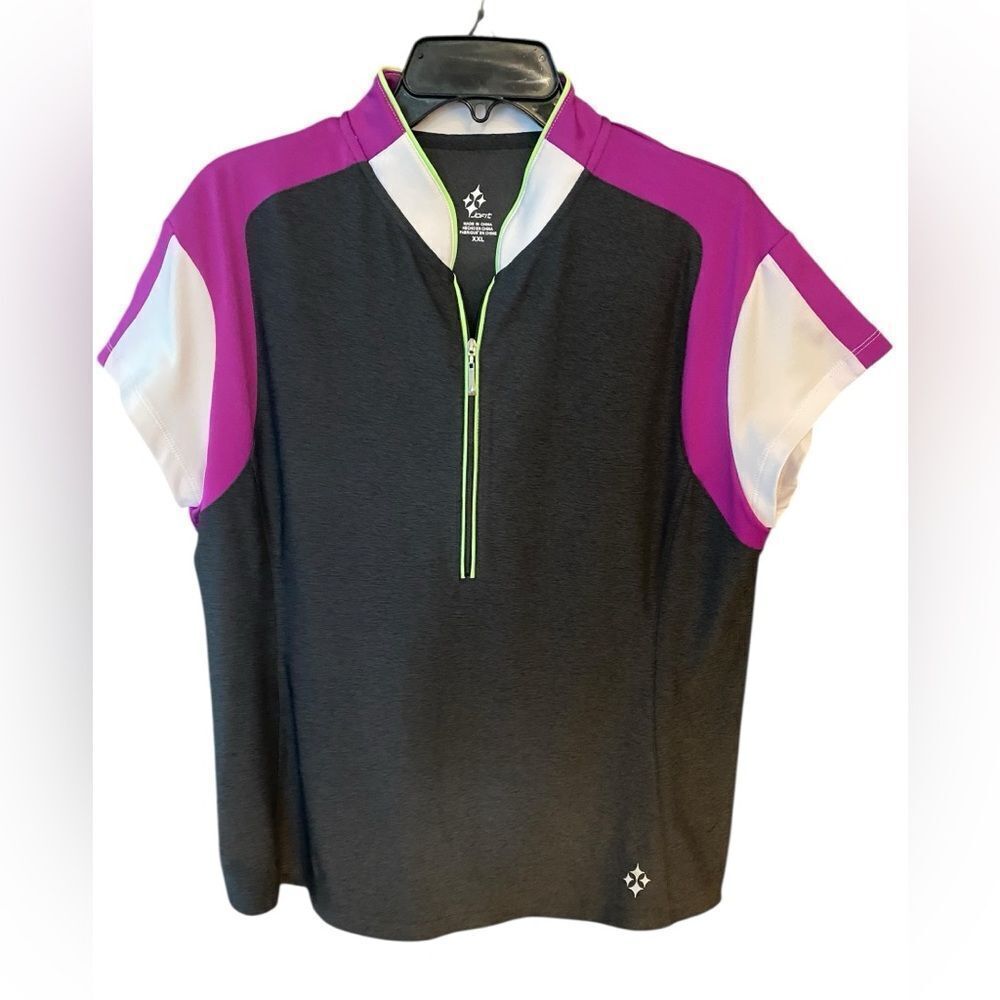 Jofit Sz 2XL Gray Purple Colorblock Collar Pickleball Golf Tennis 1/4 Zip Polo